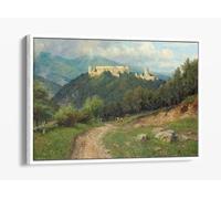 Hugo Darnaut- The Starhemberg ruins in the Piestingtal Canvas Floater Frame Print Picture Art - White Frame 18 inch wide x 12 inch high