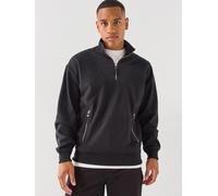 HUGO Derenzip Alpine Relaxed Fit Quarter Zip Sweatshirt, Black, Size 2Xl, Men Black