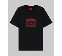 HUGO Mens Deterni Cotton-Jersey T-Shirt with Lip Artwork Black