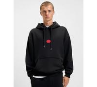 HUGO Dilvano Mens Pullover Hoodie with Waxed-Stamp Logo - Black 001