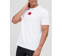 Hugo Mens Red Logo Patch Sustainable T-Shirt - White - Size Medium