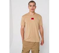 HUGO Diragolino212 Regular Fit Centre Patch Logo T-Shirt - Beige, Beige, Size S, Men Beige