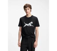 HUGO Dirunn Mens Cotton-Jersey T-Shirt with Animal Artwork - Black 001