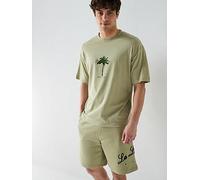 HUGO Duwom Relaxed Palm Tree T-Shirt, Open Green, Size S, Men Open Green