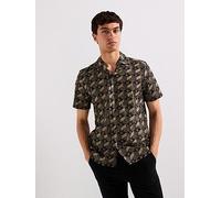 HUGO Ellino Relaxed All Over Geo Logo Short Sleeve Shirt- Black, Black, Size S, Men Black