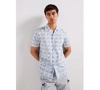 HUGO Ellino Relaxed All Over Geo Logo Short Sleeve Shirt, Open Blue, Size L, Men Open Blue