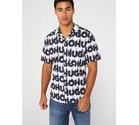 HUGO Ellino Relaxed Fit All Over Print Cuban Short Sleeve Shirt - White/Multi, Open White, Size L, Men Open White