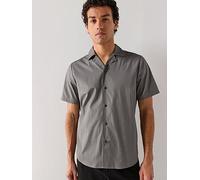HUGO Ellino Relaxed Fit Revere Collar Short Sleeve Shirt, Dark Grey, Size L, Men Dark Grey
