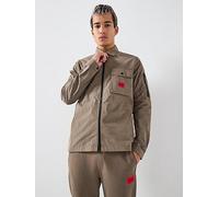 HUGO Zip-up cotton-blend canvas overshirt with logo label - Style Emmond, 50482701 Grey L