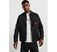 HUGO Emmond Patch Pocket Logo Regular Fit Zit Thru Overshirt, Black, Size Xl, Men Black