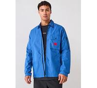 HUGO Emmond Patch Pocket Logo Regular Fit Zit Thru Overshirt - Blue, Blue, Size L, Men Blue