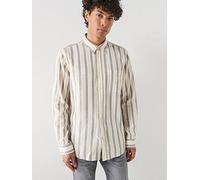 HUGO Erillo Oversize Fit Striped Long Sleeve Shirt, Light Brown, Size S, Men Light Brown