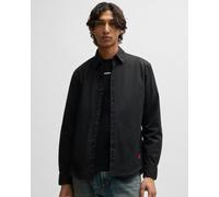 HUGO Ermo Mens Slim-Fit Shirt in Stretch-Cotton Canvas - Black 001 - Black 001 - L