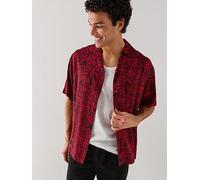 HUGO Espino Oversize Fit Rose Print Short Sleeve Shirt, Black/Red, Size S, Men Black/Red