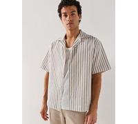 HUGO Espino Oversize Fit Seersucker Stripe Short Sleeve Shirt, Light Brown, Size S, Men Light Brown