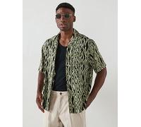 HUGO Espino Relaxed Digital Snake Print Shirt, Open Green, Size L, Men Open Green