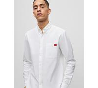 Hugo Mens Woven Logo Slim Fit Oxford Shirt - White Cotton - Size Large