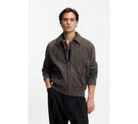 HUGO Extra-slim-fit jacket in soft suede - Style Lemai, 50556503 Dark Grey XL
