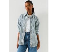 HUGO Garesa Stripe Denim Shirt - Bright Blue, Bright Blue, Size Xl, Women Bright Blue