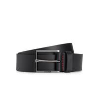 HUGO Geek Mens Smooth-Leather Belt with Brushed-Silver Buckle - Black 001