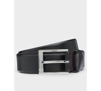 HUGO Gellot Mens Grained-Leather Belt with Logo Engraved Buckle - Black 001