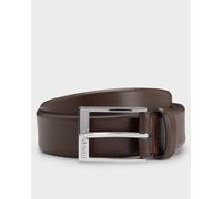 HUGO Gellot Mens Grained-Leather Belt with Logo Engraved Buckle - Dark Brown 202