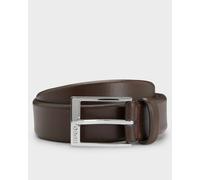 HUGO Gellot Mens Grained-Leather Belt with Logo Engraved Buckle - Dark Brown 202 - Dark Brown 202 - W38