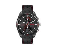 HUGO Gents & #FAST Black Leather Strap Multifunction Watch, Black, Men Black