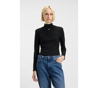 HUGO High-neck stretch-cotton top with logo badge - Style Easy Longsleeve_B, 50525318 Black XS