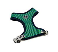 HUGO & HUDSON Dog Harness No Pull Adjustable Fabric Rear Buckle Pet Vest, Navy & Green Striped, L