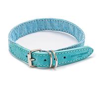 HUGO & HUDSON Luxury Dog Collar Fabric & Suede Leather with Adjustable Metal Buckle, Light Blue 30cm