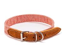 HUGO & HUDSON Luxury Dog Collar Fabric & Suede Leather with Adjustable Metal Buckle, Orange 30cm
