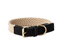 HUGO & HUDSON Luxury Dog Collar, Flat Rope and Leather with Adjustable Metal Buckle, Black 55cm