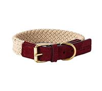 HUGO & HUDSON Luxury Dog Collar, Flat Rope and Leather with Adjustable Metal Buckle, Burgundy 55cm