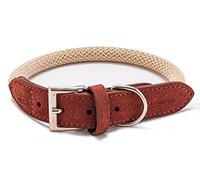 HUGO & HUDSON Luxury Dog Collar Round Rope and Leather with Adjustable Metal Buckle, Brown 50cm