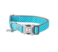 HUGO & HUDSON Nylon Dog Collar with Quick Release Safety Buckle, Adjustable Soft & Comfortable Padded Pet Collar for Puppy, Small, Medium and Large Dogs, Turquoise Star, XS