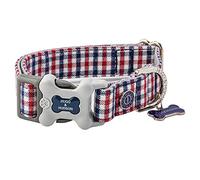 HUGO & HUDSON Nylon Dog Collar with Quick Release Safety Buckle, Navy & Red Checked, L