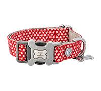 HUGO & HUDSON Nylon Dog Collar with Quick Release Safety Buckle, Red Star, L
