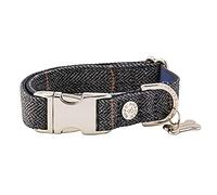 HUGO & HUDSON Tweed Dog Collar, Adjustable Quick Release Safety Buckle, Grey Checked Herringbone, XS