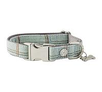 HUGO & HUDSON Tweed Dog Collar, Adjustable Quick Release Safety Metal Buckle, Aqua Checked, L
