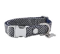 HUGO & HUDSON Tweed Dog Collar, Adjustable Quick Release Safety Metal Buckle, Navy Herringbone, XS