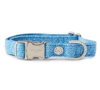 HUGO & HUDSON Tweed Dog Collar, Luxury Adjustable Quick Release Safety Metal Buckle, Blue, XS