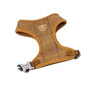 HUGO & HUDSON Tweed Dog Harness No Pull Adjustable Rear Buckle Vest, Caramel Checked Herringbone, L