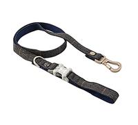 HUGO & HUDSON Tweed Dog Lead Padded Training Leash, Grey Checked Herringbone 1.2m Length 1.5cm Width