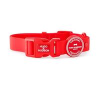 HUGO & HUDSON Waterproof Dog Collar, Anti Odor and Easy to Clean Adjustable Pet Collar, Red, L