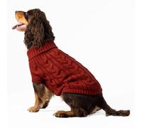 HUGO & HUDSON x HACKETT Cable Knit Pullover Dog Jumper, Warm Knitted Turtleneck Sweater, Brick, L