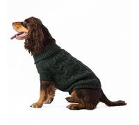 HUGO & HUDSON x HACKETT Cable Knit Pullover Dog Jumper, Warm Knitted Turtleneck Sweater, Green, XS