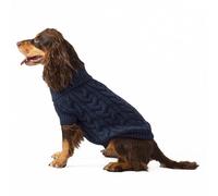 HUGO & HUDSON x HACKETT Cable Knit Pullover Dog Jumper, Warm Knitted Turtleneck Sweater, Navy, L