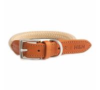 HUGO & HUDSON x HACKETT Rope Dog Collar with Cognac Leather with Adjustable Metal Buckle, Natural S