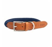 HUGO & HUDSON x HACKETT Rope Dog Collar with Cognac Leather with Adjustable Metal Buckle, Navy XL